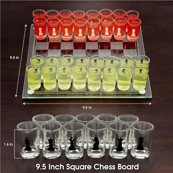 Shot Glass Chess Set - Black and Clear - Picture 5 of 7